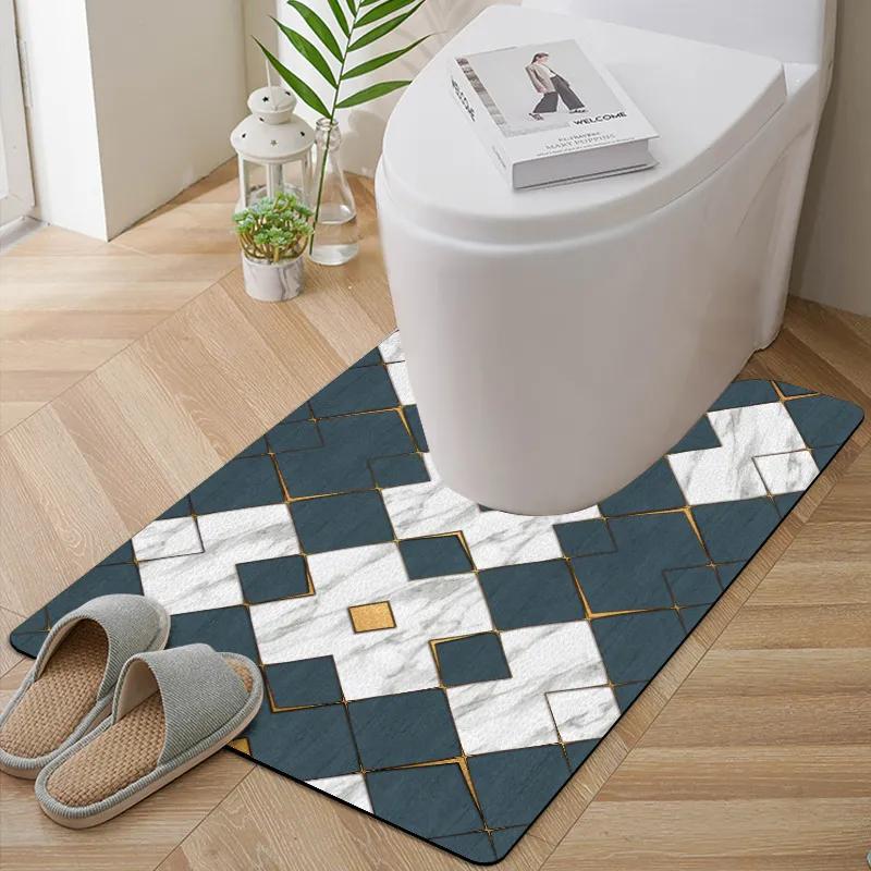 U자형 PVC 욕실 화장실 카펫, 물 흡수 미끄럼 방지 바닥 매트, 가정용 화장실 발 패드, 세탁 가능 매트, 1 개